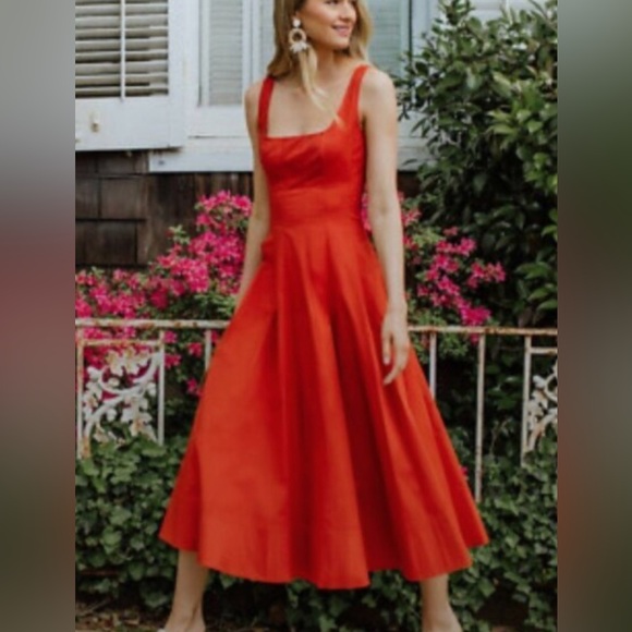 STAUD Dresses & Skirts - NWT Staud Wells Midi Dress in Fire Poplin 🍅 Gorgeous Tomato Red
